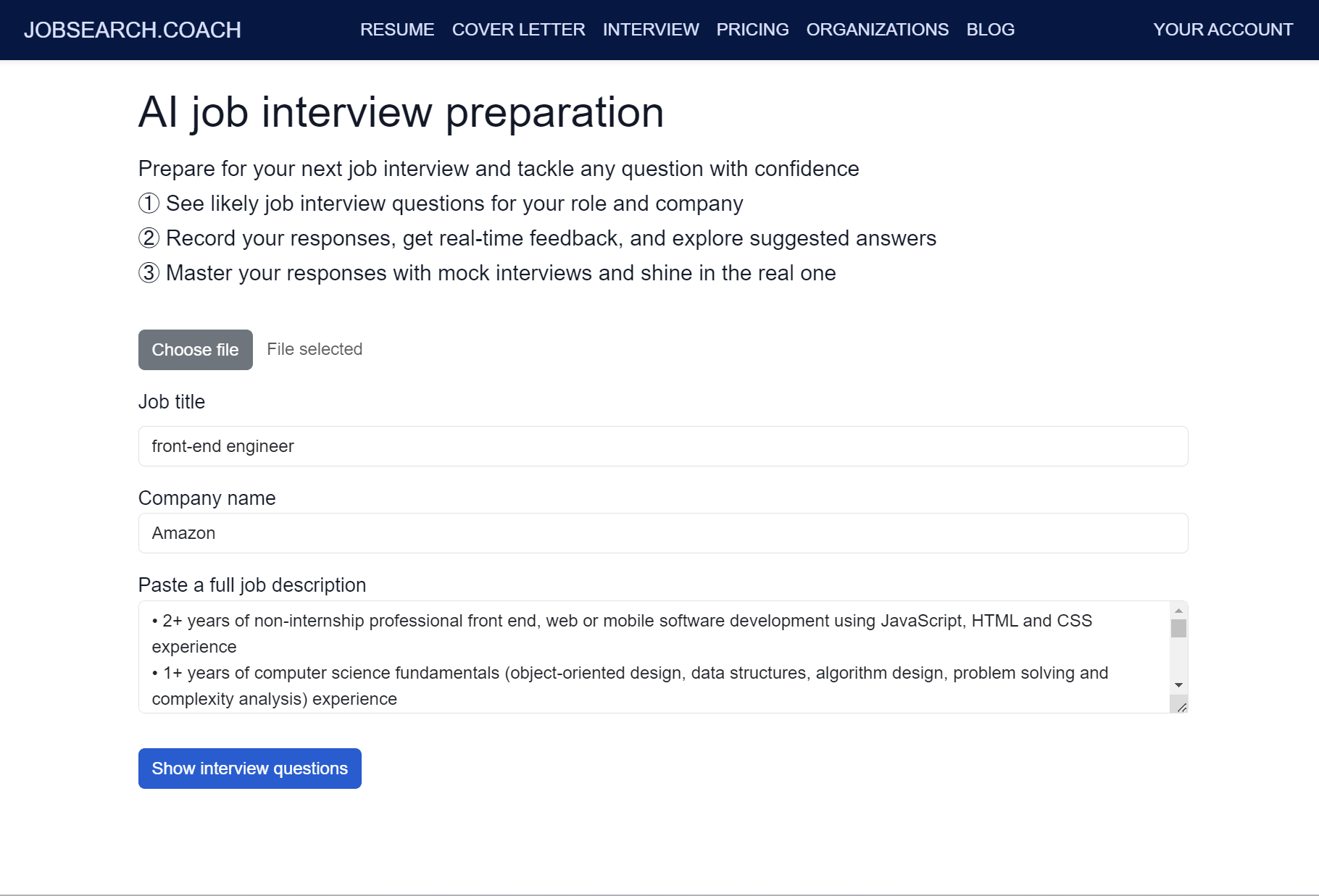 Screenshot showing how easy to use JobSearch.Coach is
